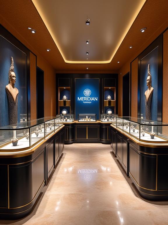 Bahagian dalam butik Meridian Chronos yang elegan